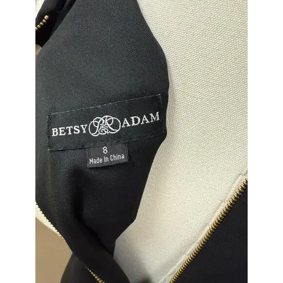 Betsy & Adam Arielle Scuba Crepe Ruffle Slit Asymmetrical Maxi Gown Black Size 8 - Picture 7 of 12